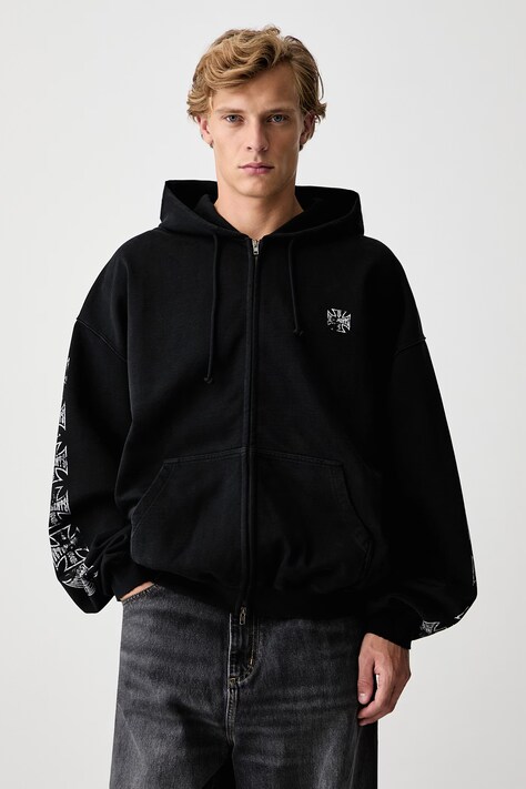 Vetements Biker Cross bluza rozpinana z kapturem bawełniana męska czarna MH27ZU250B