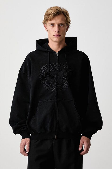 Vetements Embroidered Front bluza rozpinana z kapturem z bawełną męska czarna MH27ZU262B