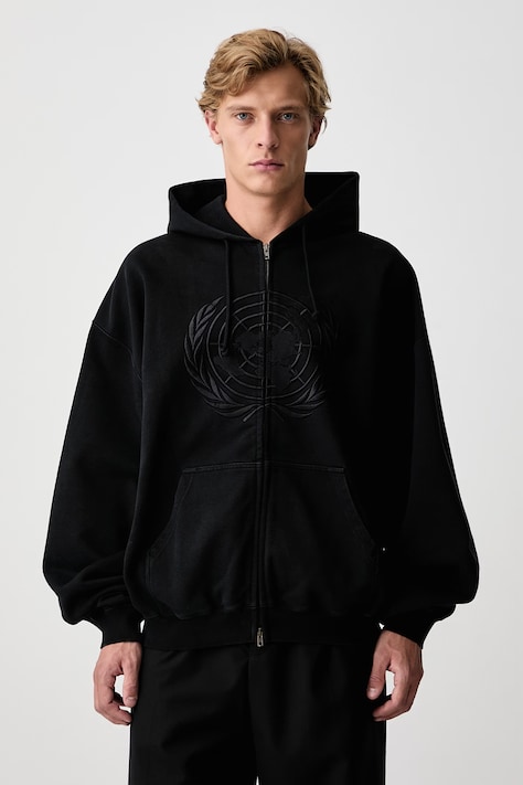 Vetements Embroidered Front bluza rozpinana z kapturem z bawełną męska czarna MH27ZU262B