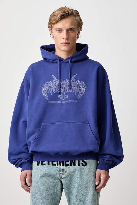 Vetements Antihate bluza z kapturem z bawełną męska niebieska MH27HD199BL