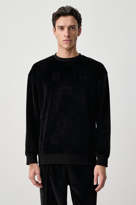 HUGO Mikina loungewear pánska s bavlnou VELORO SWEATSHIRT čierna 50571215