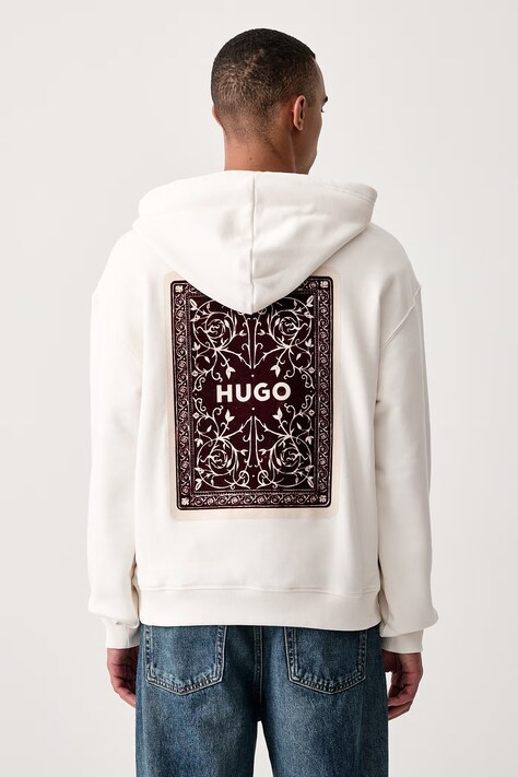 HUGO Μπλούζα με κουκούλα ανδρική βαμβακερή Dewerhood μπεζ 50568581