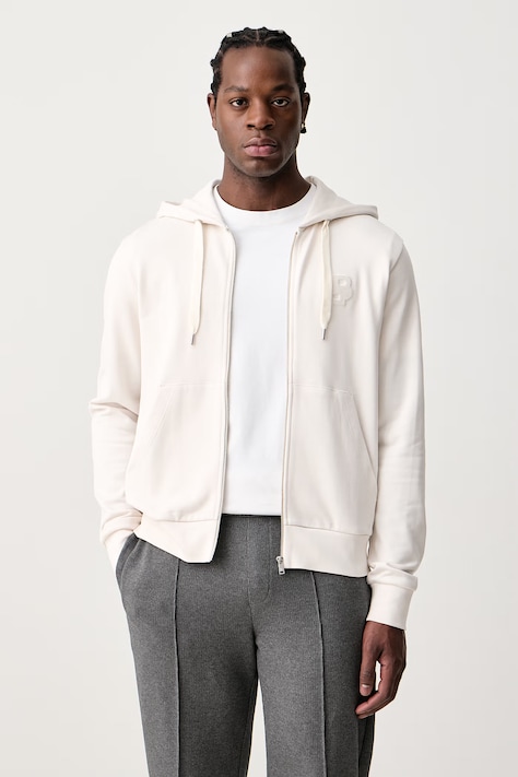 BOSS Bluza rozpinana z kapturem męska bawełniana C-Silva beżowa 50574278
