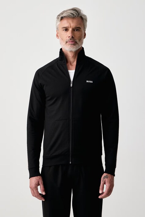 BOSS Суичър с цип мъжки от памук Iconic Jacket Zip черен 50571160