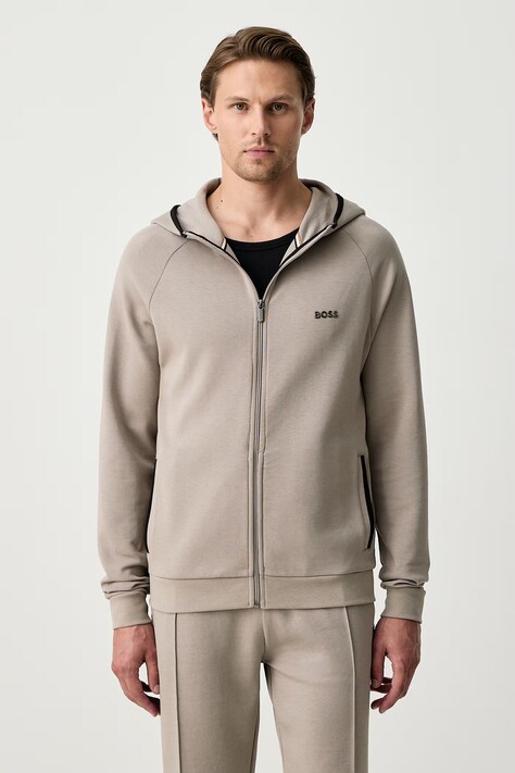 BOSS Bluza lounge męska z bawełną Sense Hooded Jacket beżowa 50566916