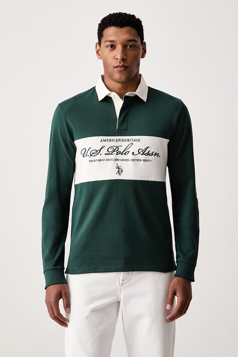 U.S. Polo Assn. pulover moški bombažen PREMIUM EMBROIDERY GRAPHIC RUGBY zelen MUP4075