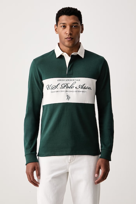 U.S. Polo Assn. pulover moški bombažen PREMIUM EMBROIDERY GRAPHIC RUGBY zelen MUP4075