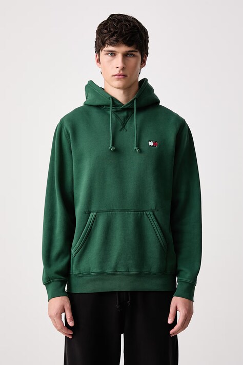 Tommy Jeans Mikina s kapucí pánská s bavlnou zelená DM0DM23606