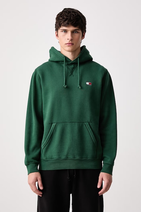 Tommy Jeans Mikina s kapucí pánská s bavlnou zelená DM0DM23606