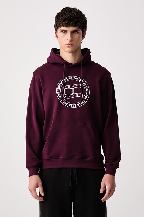Tommy Jeans Mikina s kapucí pánská bavlněná burgundská DM0DM23579