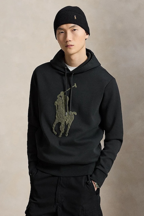Polo Ralph Lauren dukserica sa kapuljačom za muškarce s pamukom crna 710B27500