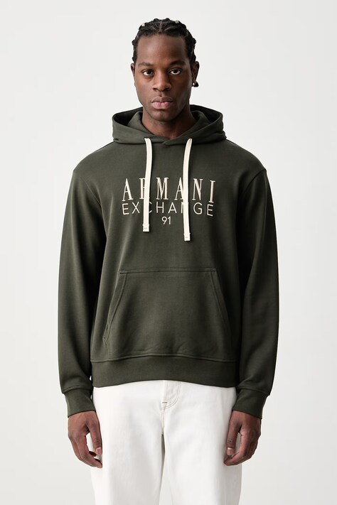 Armani Exchange Bluza z kapturem męska bawełniana zielona XM003429 AF10830