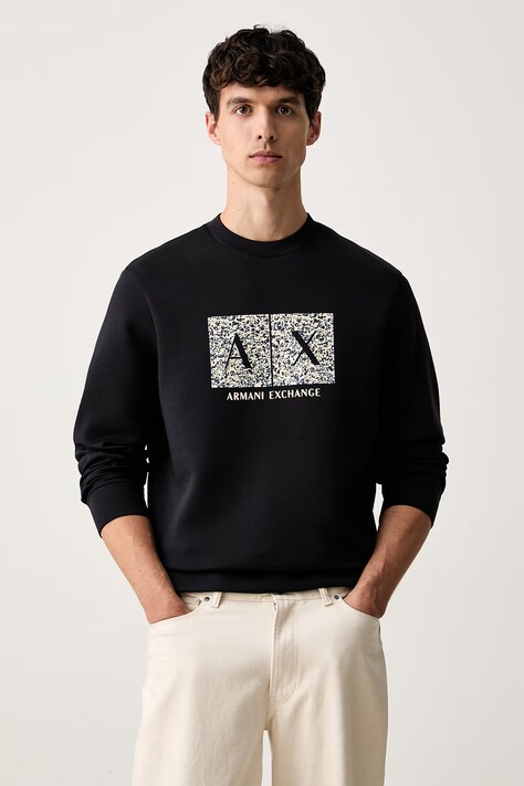 Armani Exchange pulover s kapuco moški z bombažem mornarsko moder XM002888 AF10818