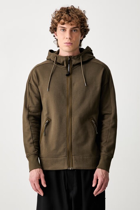 C.P. Company bluza rozpinana z kapturem męska bawełniana zielona 21CMSS715A005086W