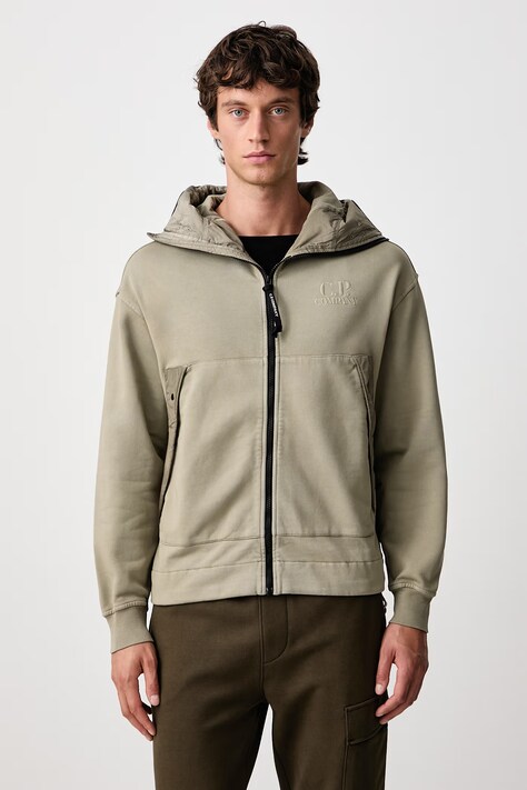 C.P. Company Bluza rozpinana męska bawełniana zielona 21CMSS032A005835M