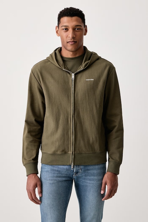 Calvin Klein Mikina na zips s kapucňou pánska s bavlnou zelená LV04LH218G
