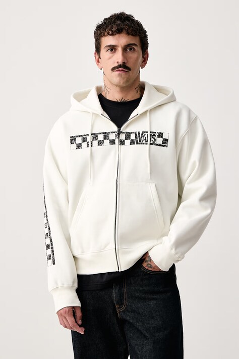 Vans Μπλούζα με κουκούλα και κουμπιά ανδρική με βαμβάκι μπεζ VN000WT2FS81