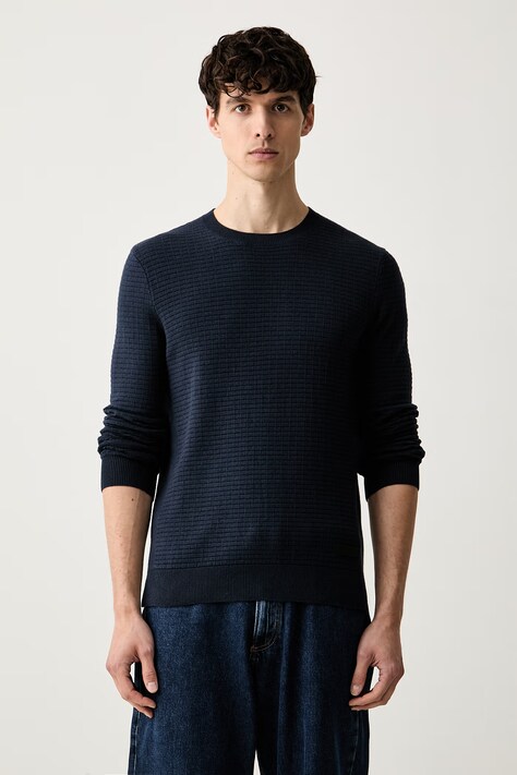 Trussardi sweter męski z bawełną granatowy M0138000111N