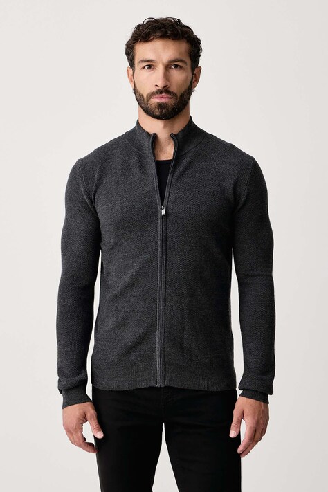 Trussardi Sweter rozpinany męski wełniany szary M0238000025N