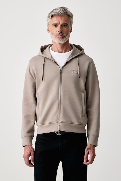 Emporio Armani Hanorac cu glugă pentru bărbați cu bumbac bej EM004538 AF10013