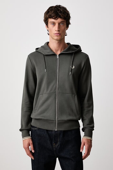 Fred Perry Bluza rozpinana z kapturem męska bawełniana zielona J7536