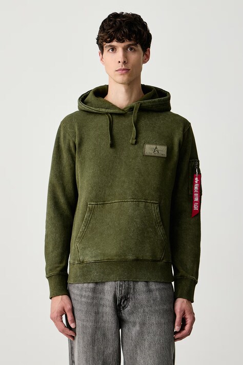 Alpha Industries Μπλούζα με κουκούλα ανδρική με βαμβάκι Backprint Vintage πράσινη 178318V