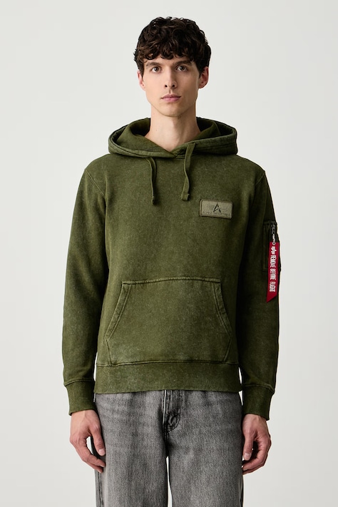 Alpha Industries Μπλούζα με κουκούλα ανδρική με βαμβάκι Backprint Vintage πράσινη 178318V
