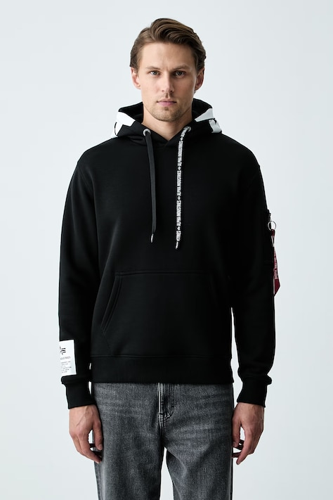 Alpha Industries μπλούζα με κουκούλα ανδρική με βαμβάκι μαύρη 126803