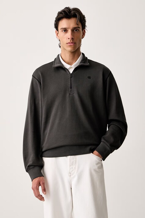 G-Star Суичър мъжки от памук Unit washed half zip сив D30717-D969