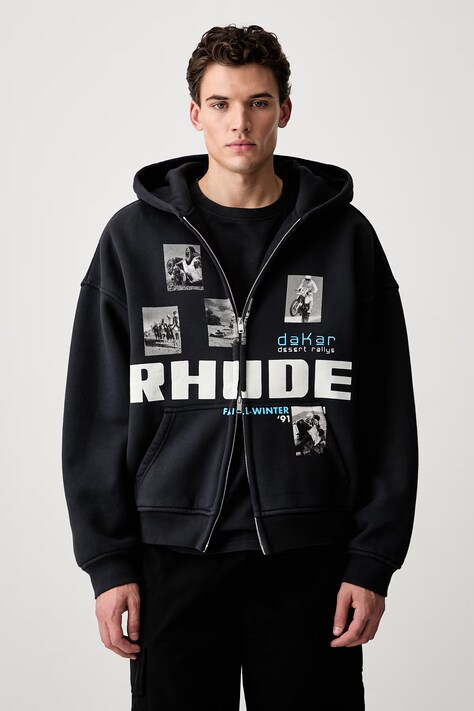 RHUDE bluza z kapturem bawełniana męska czarna RHPF26HO15012