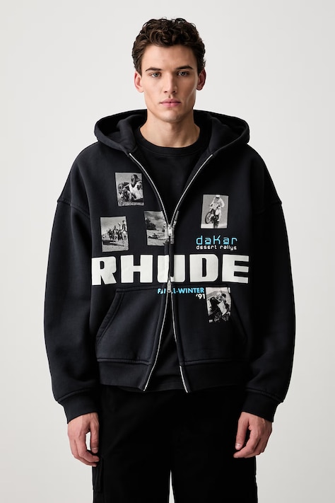 RHUDE bluza z kapturem bawełniana męska czarna RHPF26HO15012