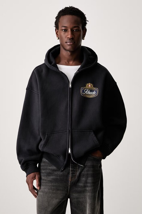 RHUDE bluza rozpinana z kapturem bawełniana męska czarna RHPF26HO14012