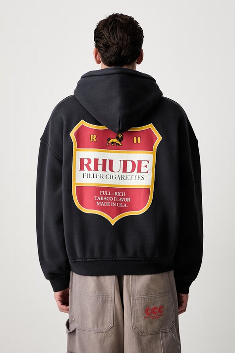 RHUDE суичър с цип и качулка от памук мъжки черен RHPF26HO13012