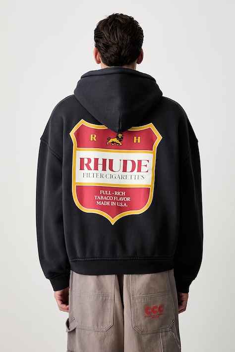 RHUDE суичър с цип и качулка от памук мъжки черен RHPF26HO13012
