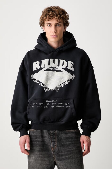 RHUDE кофта з капюшоном бавовняна чоловіча темно-синя RHPF26HO08012