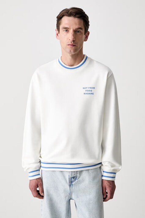 Drôle de Monsieur mikina pánská bavlněná Sport Slogan bílá L-SW140-CO127