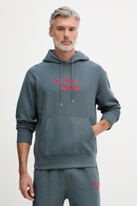 Calvin Klein Jeans mikina s kapucňou pánska s bavlnou tyrkysová LV04RG260G
