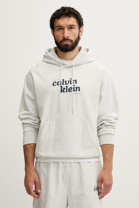 Calvin Klein Jeans bluza z kapturem męska z bawełną szara LV04RG260G