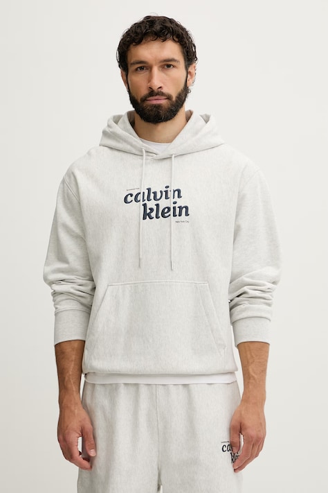 Calvin Klein Jeans mikina s kapucňou pánska s bavlnou sivá LV04RG260G