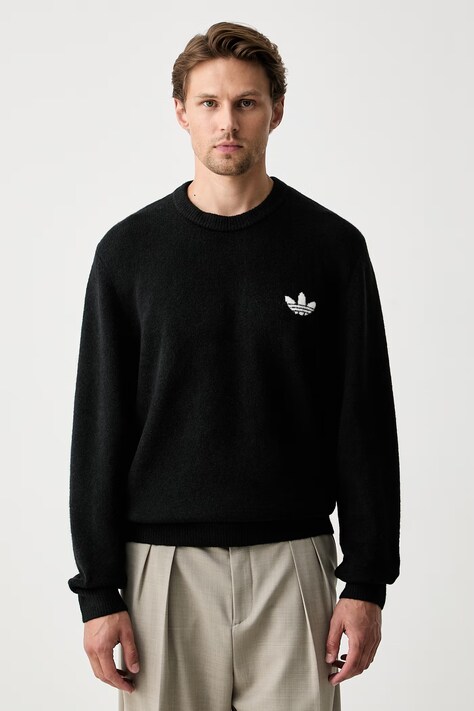 adidas Originals Sveter pánsky s prímesou vlny Trefoil Essentials čierny KS4891