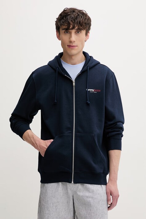Tommy Jeans μπλούζα με κουκούλα και κουμπιά ανδρική με βαμβάκι σκούρα μπλε DM0DM23404