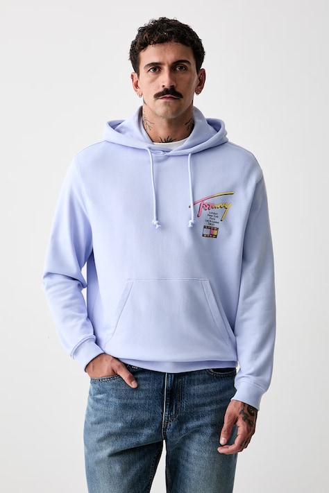 Tommy Jeans суичър с качулка мъжки от памук син DM0DM23129