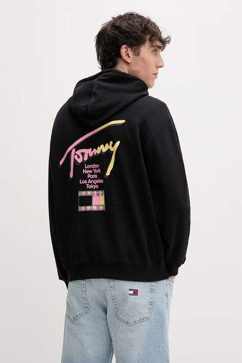 Tommy Jeans μπλούζα με κουκούλα ανδρική βαμβακερή μαύρη DM0DM23129