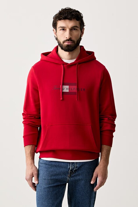 Tommy Hilfiger mikina s kapucí pánská bavlněná červená MW0MW43220