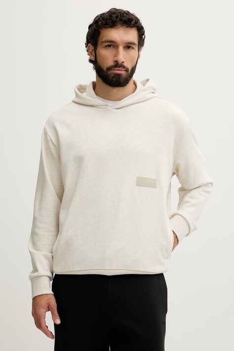 BOSS Green bluza z kapturem męska z bawełną SW_Hoodie beżowa 50564113