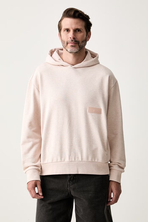 BOSS Green bluza z kapturem męska z bawełną SW_Hoodie różowa 50564113