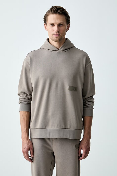 BOSS Green bluza z kapturem męska z bawełną SW_Hoodie zielona 50564113