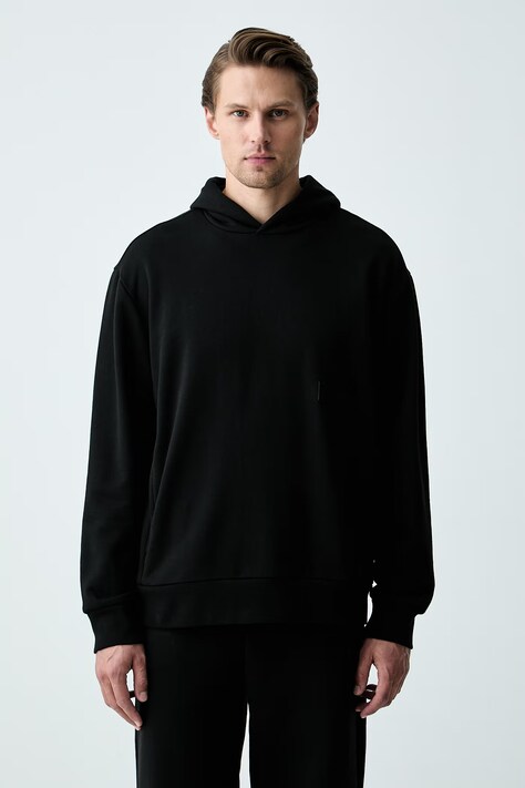 BOSS Green bluza z kapturem męska z bawełną SW_Hoodie czarna 50564113
