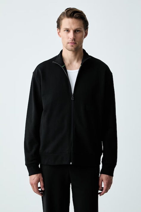 BOSS Green кофта на замке мужская с хлопком SW_Collar Full Zip чёрная 50564104