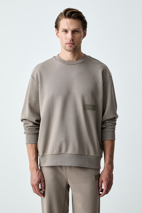 BOSS Green bluza męska z bawełną SW_Crewneck zielona 50564103